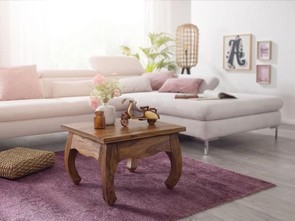 Rootz soffbord massivt trä Sheesham 60 cm brett vardagsrumsbord design mörkbrunt sidobord i lantlig stil
