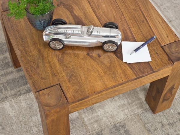 Rootz soffbord massivt trä sheesham 60 cm brett vardagsrumsbord design mörkbrunt sidobord i lantlig stil