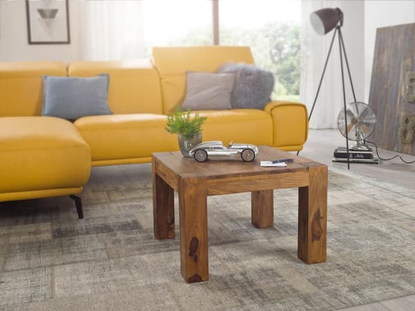 Rootz soffbord massivt trä sheesham 60 cm brett vardagsrumsbord design mörkbrunt sidobord i lantlig stil
