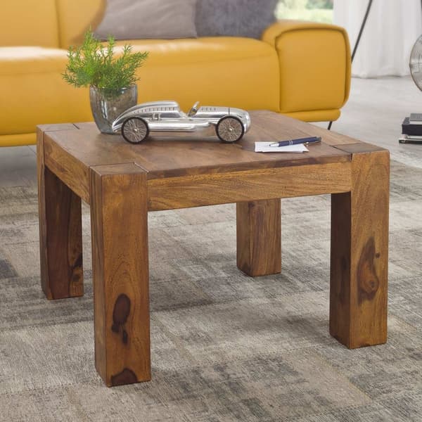 Rootz soffbord massivt trä sheesham 60 cm brett vardagsrumsbord design mörkbrunt sidobord i lantlig stil