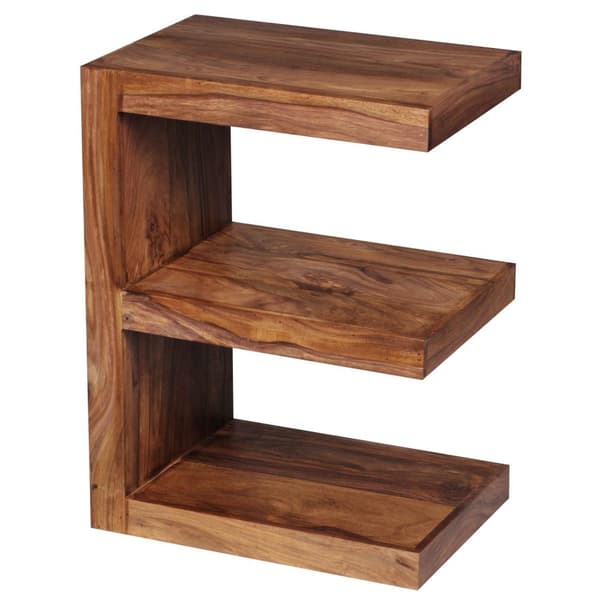 Rootz sidebord massivt træ Sheesham E Cube 60 cm højt stuebord design brunt sofabord i landlig stil