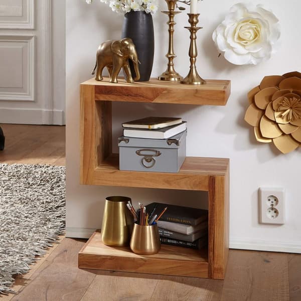 Rootz sidebord massivt træ akacie S Cube 60 cm højt stuebord design brunt sofabord i landlig stil