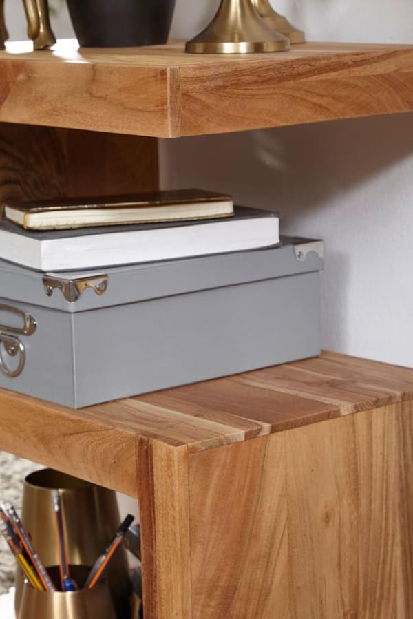 Rootz sidebord massivt træ akacie S Cube 60 cm højt stuebord design brunt sofabord i landlig stil