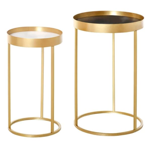 Rootz sidobord - Set med 2 häckande soffbord med guldmetallbotten - Runt sidobord med inbäddad bordsskiva - Vardagsrum - Sovrum - Guld - 39 cm x 39 cm
