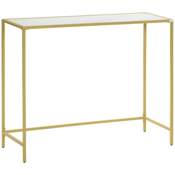 Rootz Konsolbord - Vintage stil Konsolbord - Bord - Stålstel - Justerbare fødder - Hærdet glas/stål - Guldstel/Hvid - 100,5L x 35,5W x 80H cm