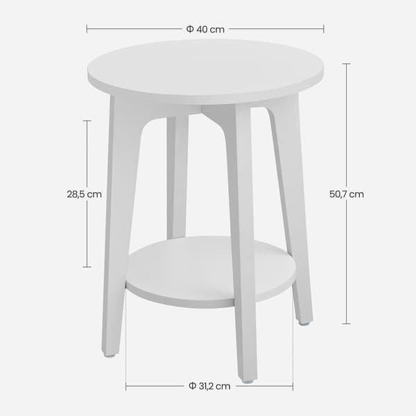 Rootz-sivupöytä - Sivupöytä hyllyllä - Sivupöytä säilytyshyllyllä - Puinen sivupöytä - Teollinen sivupöytä - Pyöreä sivupöytä - Valkoinen - 40 x 50 cm