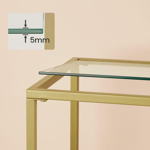 Rootz-konsolipöytä - Moderni lasikonsolipöytä - Metallirunkoinen konsolipöytä - Teollinen tyyli - Kulta - 35 x 100 x 80 cm (S x L x K)