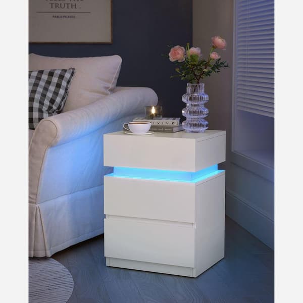 Rootz Sängbord - Sidobord - Med LED-belysning - LED-belysning Sängbord - Vit - 33,5 x 40 x 55 cm