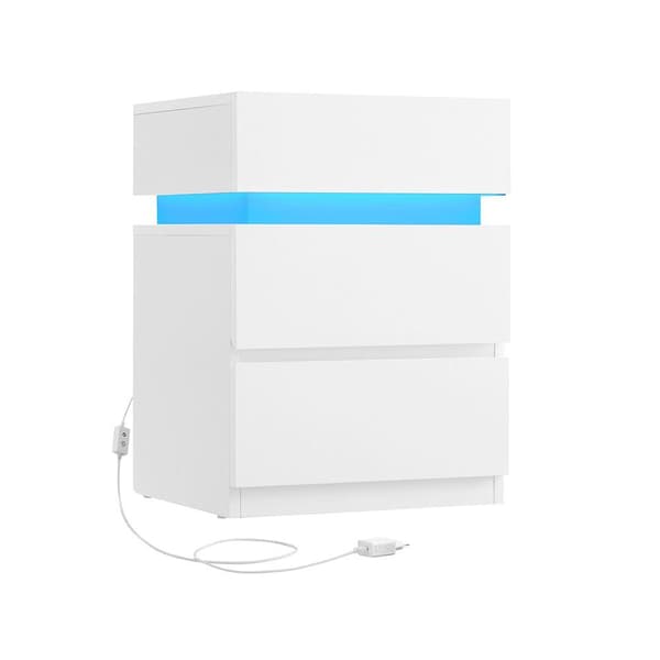 Rootz Sängbord - Sidobord - Med LED-belysning - LED-belysning Sängbord - Vit - 33,5 x 40 x 55 cm