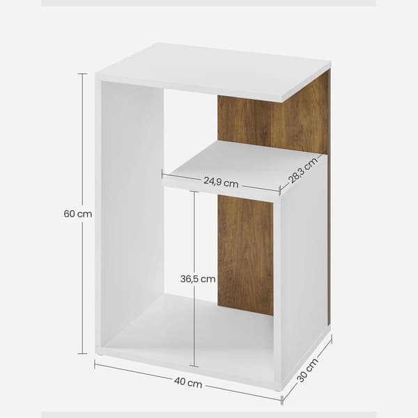 Rootz Sengebord - Sidebord - Sidebord med hylde - Lille sidebord med hylde - Moderne sidebord - Stilfuldt sengebord - Valnød brun og hvid - 30 x 40 x