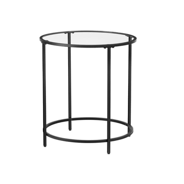 Rootz Sidebord - Rundt Sidebord - Sidebord Med Sort Metal Stel - Sidebord Med Glasoverflade - Natbord - Stue Sidebord - Sort - 50 x 55 cm