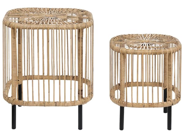 Sæt med 2 sofabord i rattan Naturligt rattan Pulverlakeret UV-vejr Pletbestandigt Håndlavet Indendørs Udendørs Stue Terrasse Patio Boho-stil