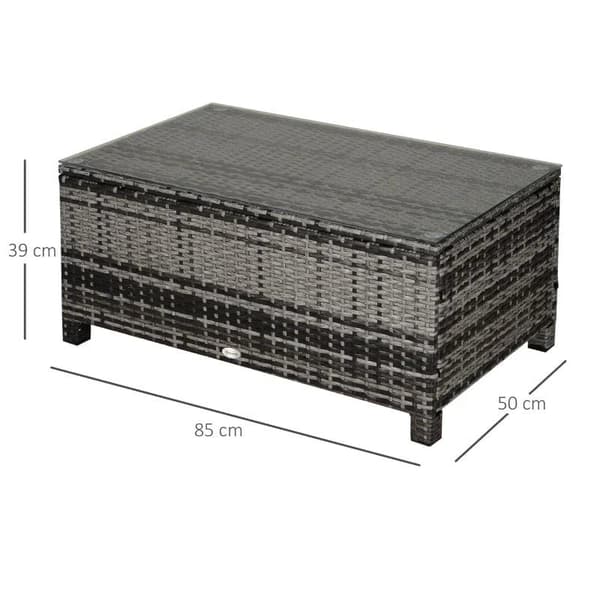 Rootz Have Sidebord - PE Rattan Have Sofabord - Med glasbordplade - Grå - 85cm x 50cm x 39cm