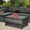 Miniatyrbillede 6 af 7: Rootz Have Sidebord - PE Rattan Have Sofabord - Med glasbordplade - Grå - 85cm x 50cm x 39cm