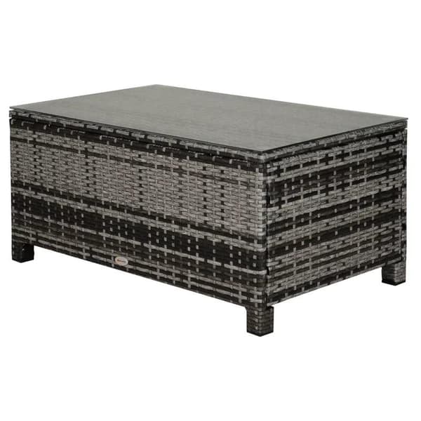 Rootz Have Sidebord - PE Rattan Have Sofabord - Med glasbordplade - Grå - 85cm x 50cm x 39cm