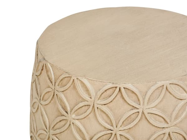 Sivupöytä vaalea beige MgO lasikuitu pyöreä UV-säteilyn veden ruosteen tahrojen kestävä boho moderni tyyli