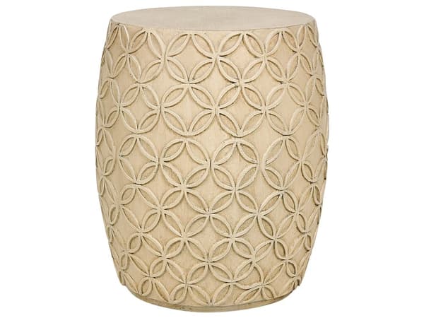 Sivupöytä vaalea beige MgO lasikuitu pyöreä UV-säteilyn veden ruosteen tahrojen kestävä boho moderni tyyli