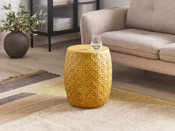 Accent sidebord Naturligt MgO glasfiber Rund top Tromleform UV plet Rust Vand Vindbestandig Boho Moderne Udendørs Stue