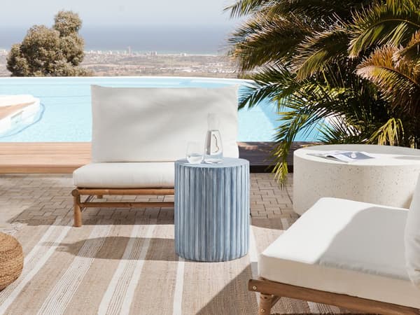 Accent Sidebord Lysegrå MgO Glasfiber Rund Top Tromleform UV Plet Rust Vand Vindbestandig Boho Moderne Udendørs Stue