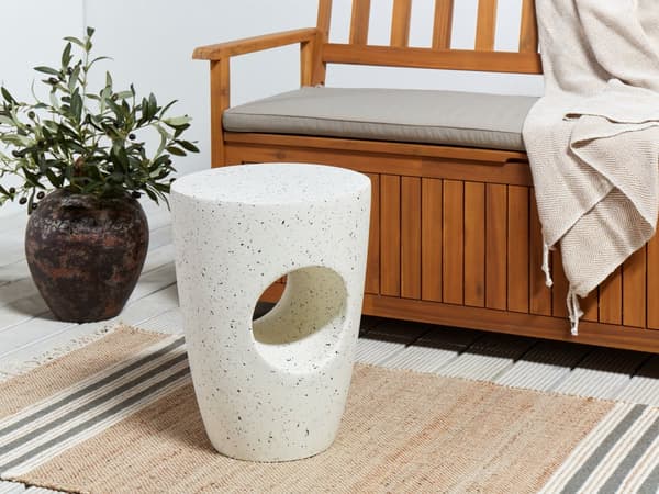 Accent Sidebord Hvid med Terrazzo Effekt MgO Glasfiber Rund Top UV Plet Rust Vand Vindbestandig Moderne Udendørs Stue