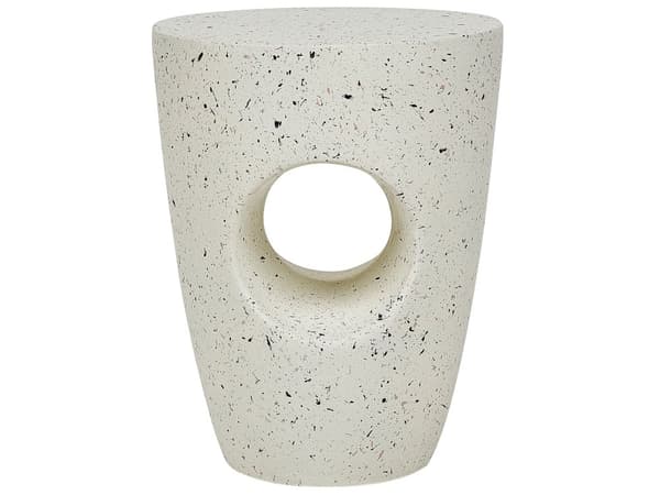 Accent Sidebord Hvid med Terrazzo Effekt MgO Glasfiber Rund Top UV Plet Rust Vand Vindbestandig Moderne Udendørs Stue