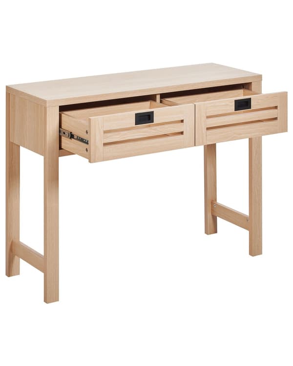 Konsolbord Ljust Trä Konstruerat Trä 2 Lådor Svarta Handtag Vardagsrum Hall Möbler Boho Modern Design