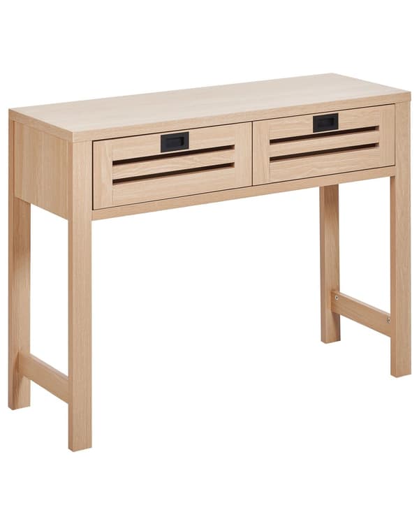 Konsolbord Ljust Trä Konstruerat Trä 2 Lådor Svarta Handtag Vardagsrum Hall Möbler Boho Modern Design