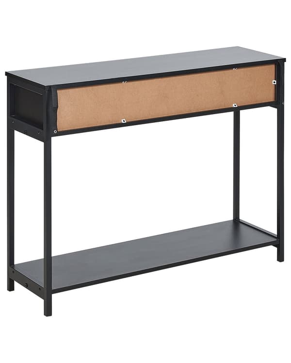 Konsolbord Svart Tillverkat trä Svart Rubberwood ben 2 lådor Rotting Korg fronter Vardagsrum Sovrum Hall Möbler Boho Design