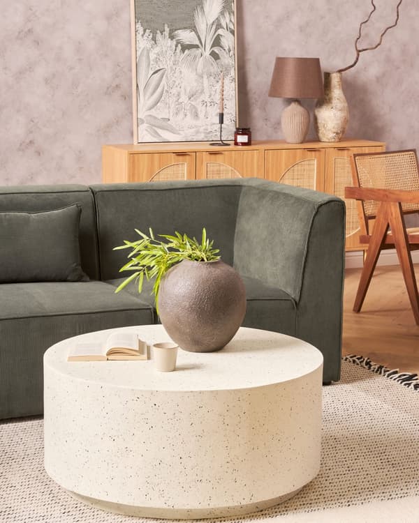 Accent Soffbord Vit med Terrazzoeffekt MgO Glasfiber Rund Form UV Fläck Rost Vatten Väderresistent Modern Utomhus Vardagsrum