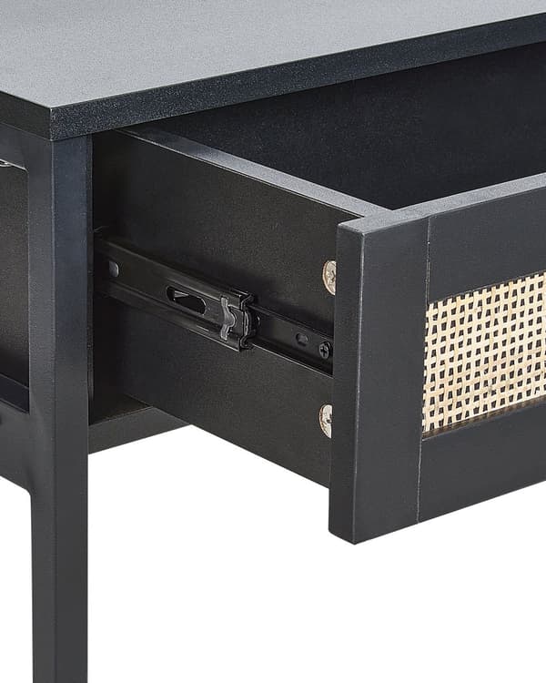 Konsollbord Svart Produsert tre Svart Gummitre Ben 2 skuffer Rotting Flettet fronter Stue Soverom Entré Møbler Boho Design