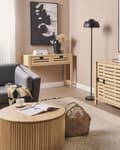 Miniatyrbilde 4 av 10: Konsollbord Lyst treverk Produsert tre 2 skuffer Svarte håndtak Stue Gangmøbler Boho Moderne Design