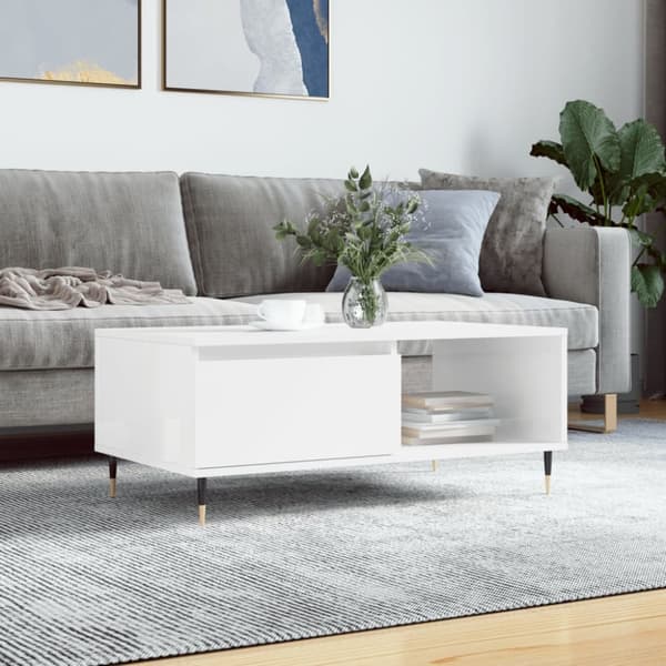 vidaXL Sohvapöytä korkeakiilto valkoinen 90x50x36,5 cm tekninen puu