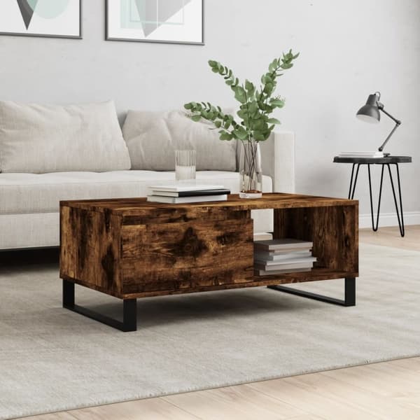 vidaXL Sohvapöytä savutammi 90x50x36,5 cm tekninen puu