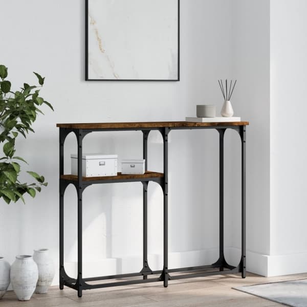 vidaXL Konsolipöytä savutammi 90x22,5x75 cm tekninen puu