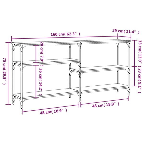 vidaXL konsolbord 160x29x75 cm konstrueret træ brun egetræ