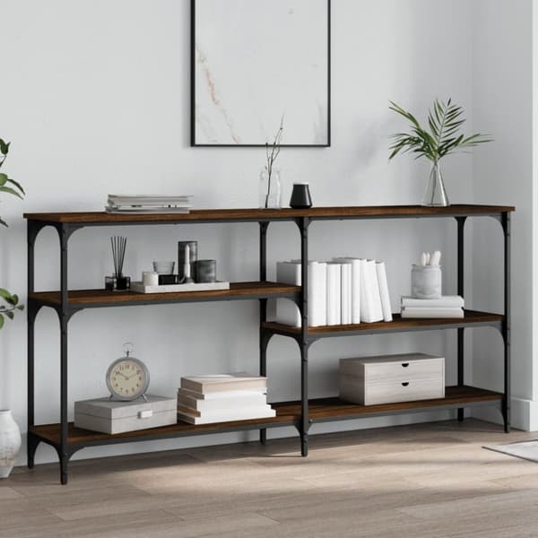 vidaXL konsolbord 160x29x75 cm konstrueret træ brun egetræ