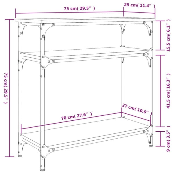 vidaXL konsolbord 75x29x75 cm konstrueret træ brunt egetræ