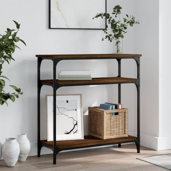 vidaXL konsolbord 75x29x75 cm konstrueret træ brunt egetræ