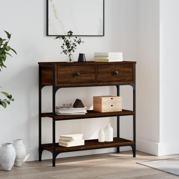 vidaXL konsolbord 72,5x25x75 cm konstrueret træ brunt egetræ
