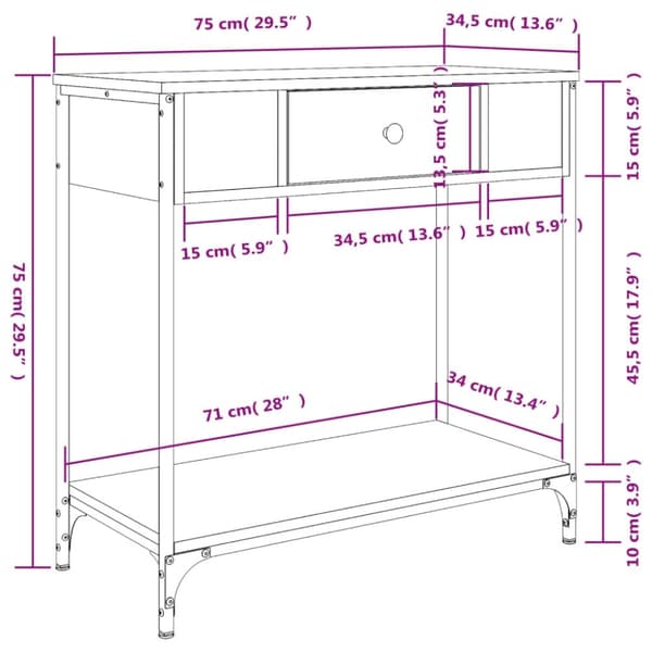 vidaXL konsolbord 75x34,5x75 cm konstrueret træ sort
