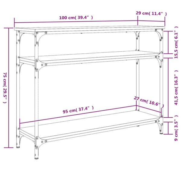 vidaXL Konsollbord grå sonoma 100x29x75 cm konstruert tre