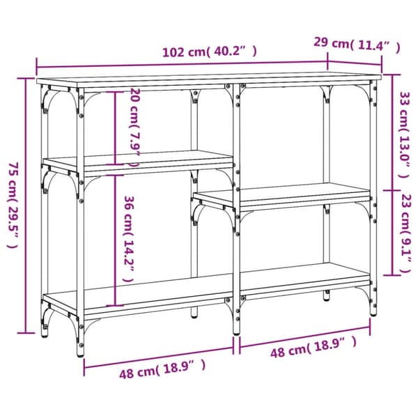 vidaXL Konsollbord brun eik 102x29x75 cm konstruert tre