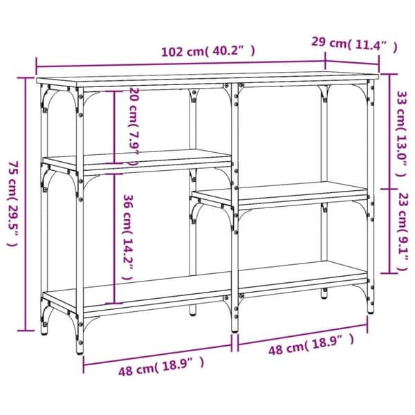 vidaXL Konsollbord røkt eik 102x29x75 cm konstruert tre