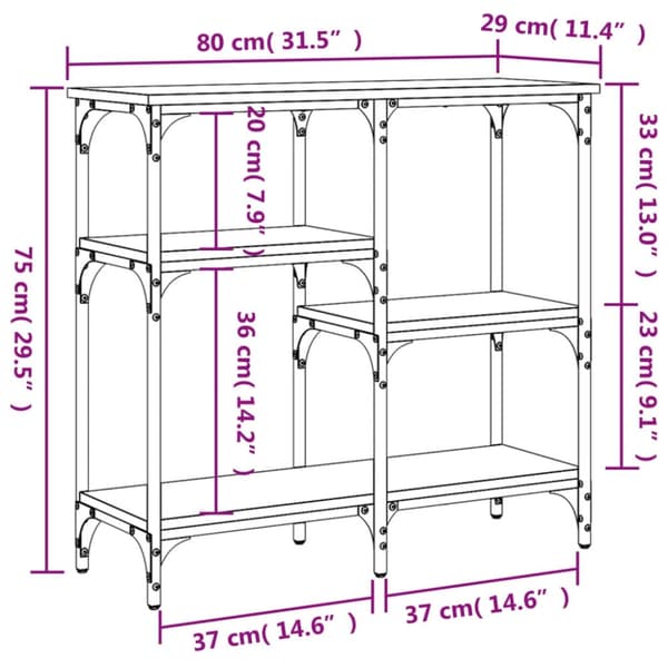 vidaXL Konsollbord svart 80x29x75 cm konstruert tre