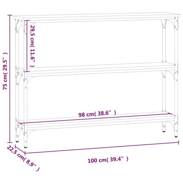 vidaXL Konsollbord røkt eik 100x22,5x75 cm konstruert tre