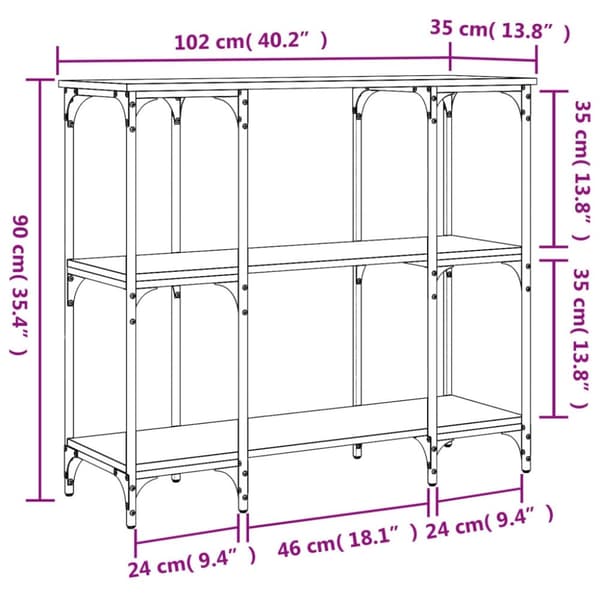 vidaXL Konsollbord brun eik 102x35x90 cm konstruert tre