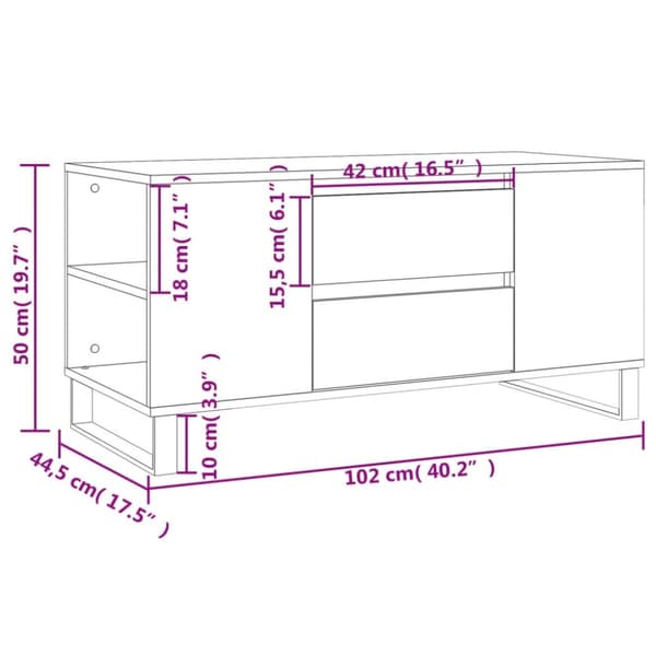 vidaXL Salongbord hvit 102x44,5x50 cm konstruert tre