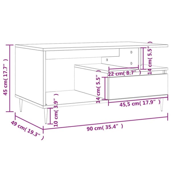 vidaXL sofabord 90x49x45 cm konstrueret træ brun egetræsfarve