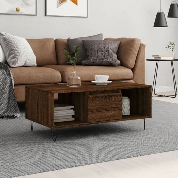 vidaXL Soffbord brun ek 90x50x36,5 cm konstruerat trä