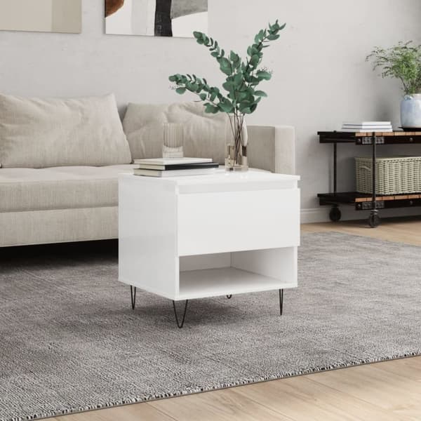 vidaXL Salongbord høyglans hvit 50x46x50 cm konstruert tre